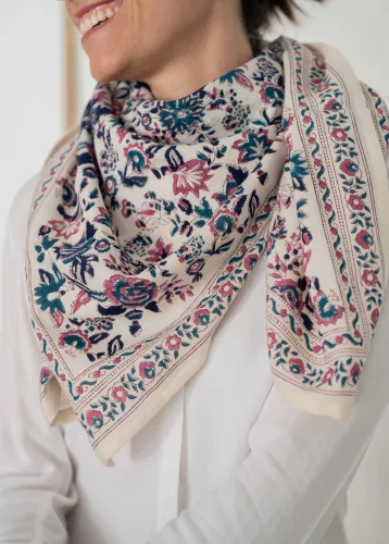 Foulard femme imprimé au Blockprint - Goa Myrtille - Bindi Atelier - Bindi Atelier