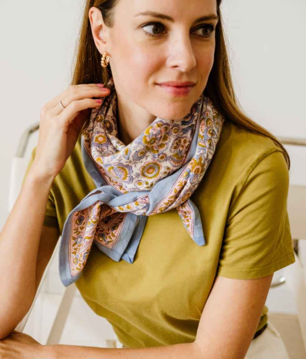Grand foulard Indien - Garda Bleuet