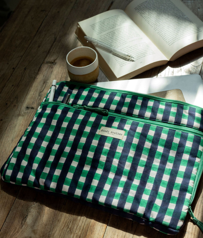Pochette d'ordinateur vichy homme - Bindi Atelier