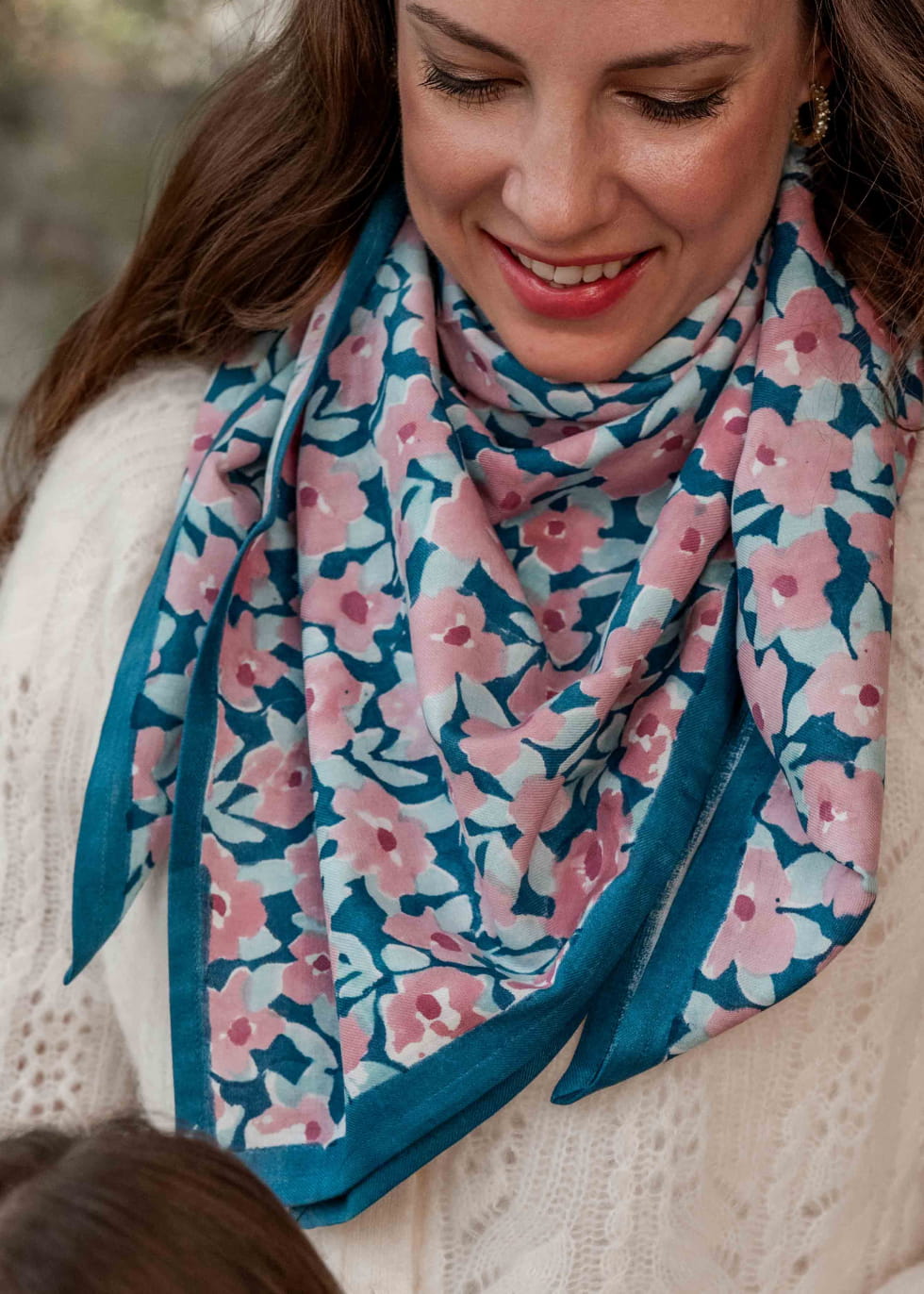 Grand Foulard Carré ANNE PARIS En Voile De Coton - Motif Floral Et Oiseaux - Neuf Sans étiquette